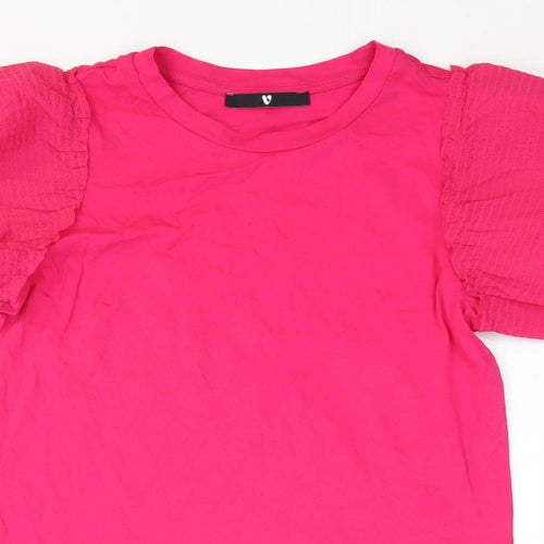 Very Womens Pink Cotton Basic T-Shirt Size 8 Round Neck
