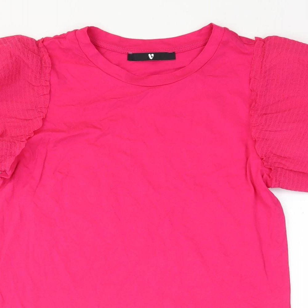 Very Womens Pink Cotton Basic T-Shirt Size 8 Round Neck