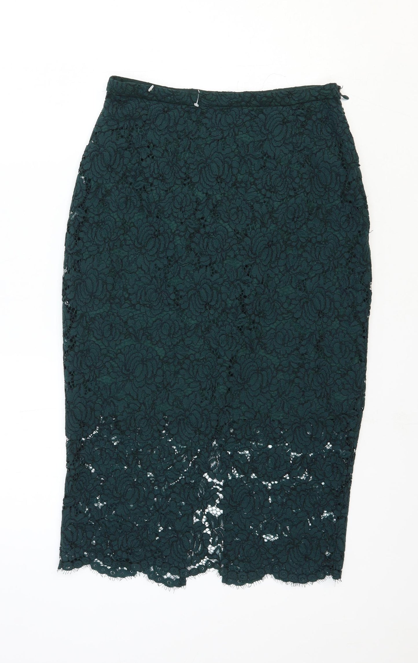 H&M Womens Green Polyester Straight & Pencil Skirt Size 8 Zip