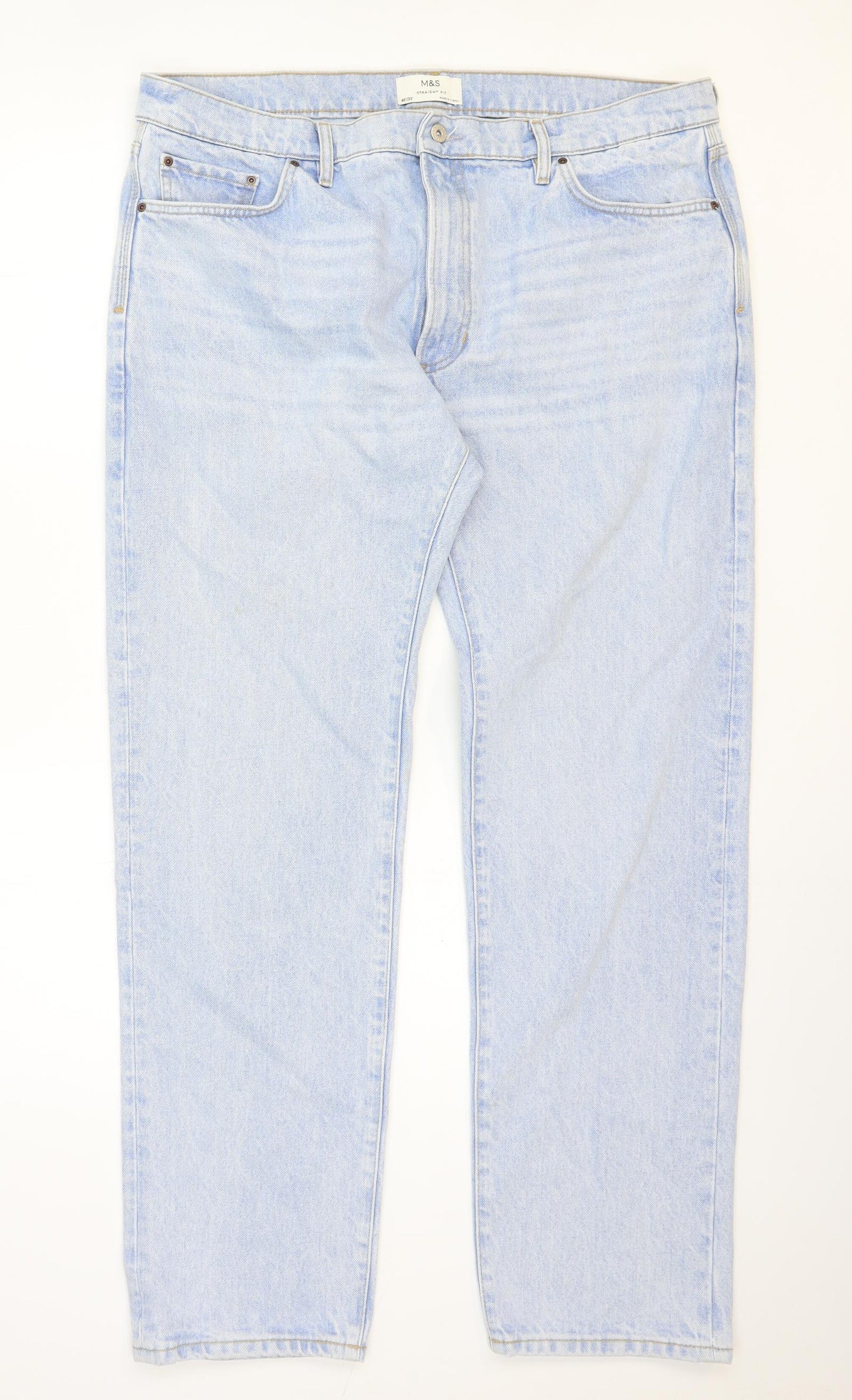 Marks and Spencer Mens Blue Cotton Straight Jeans Size 40 L33 in Regular Zip