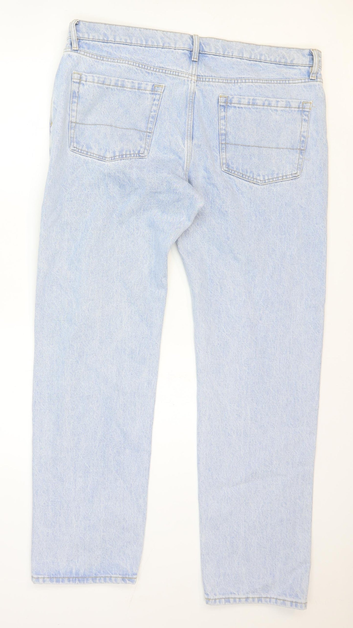 Marks and Spencer Mens Blue Cotton Straight Jeans Size 40 L33 in Regular Zip