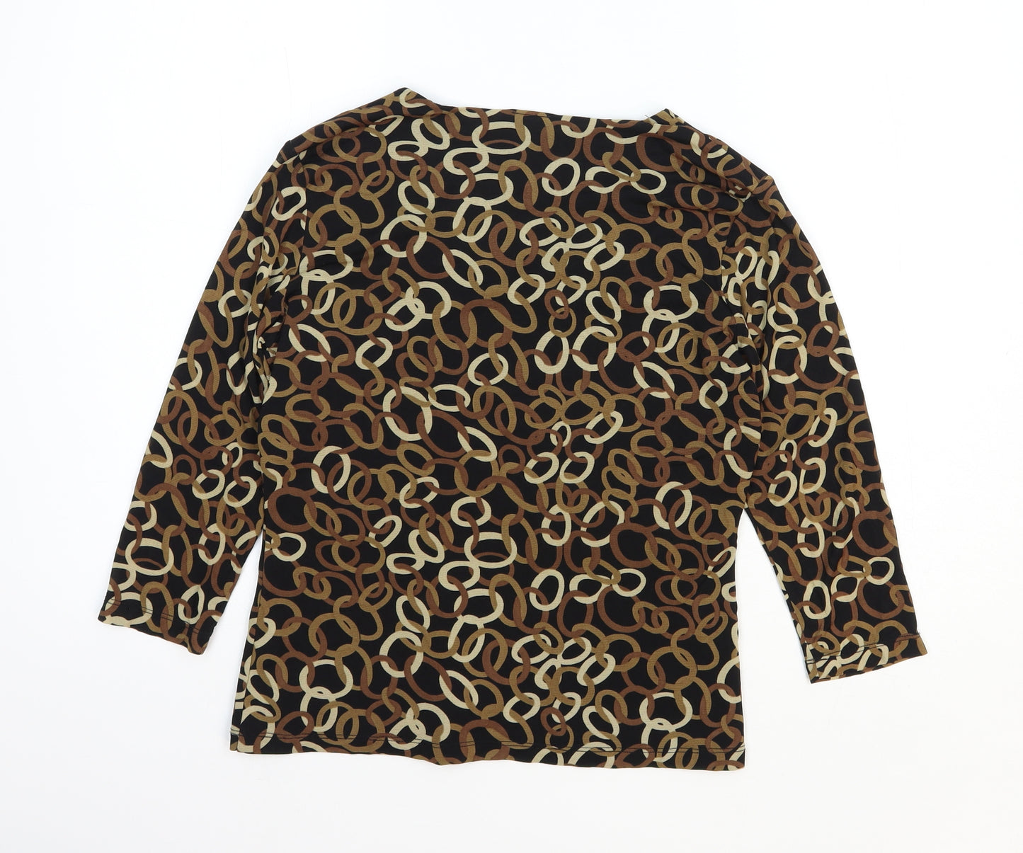 INC Womens Multicoloured Geometric Nylon Basic T-Shirt Size S V-Neck