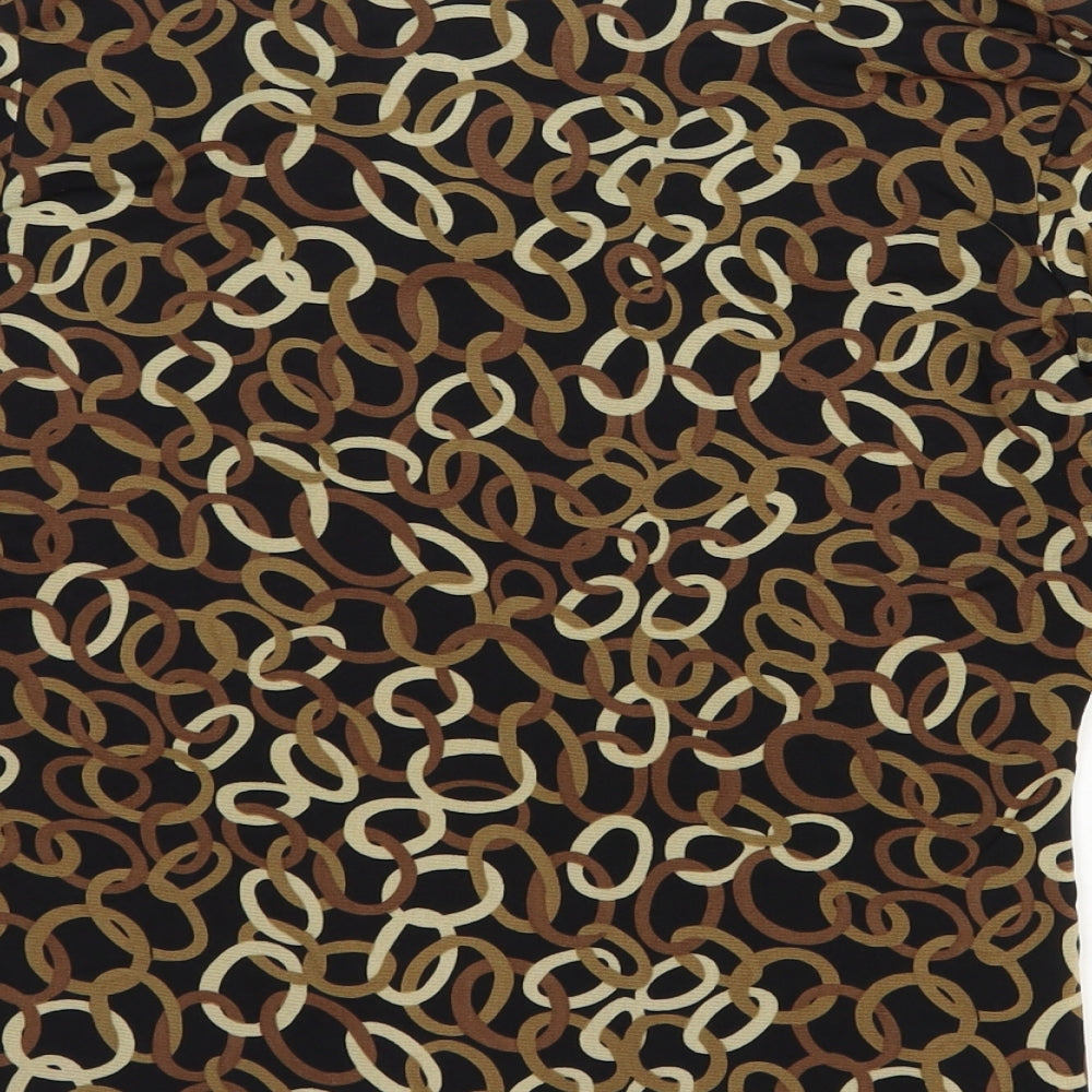 INC Womens Multicoloured Geometric Nylon Basic T-Shirt Size S V-Neck