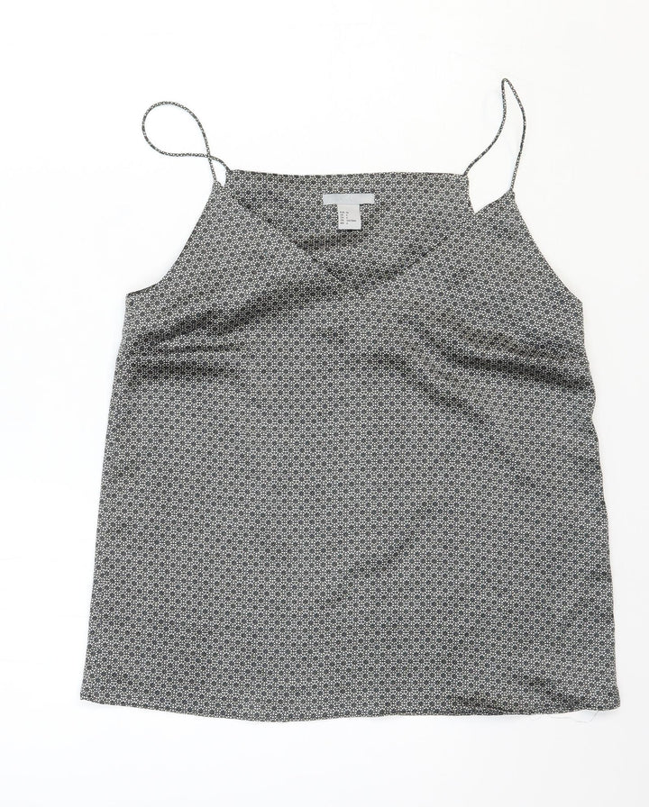H&M Womens Black Geometric Polyester Camisole Blouse Size 8 V-Neck