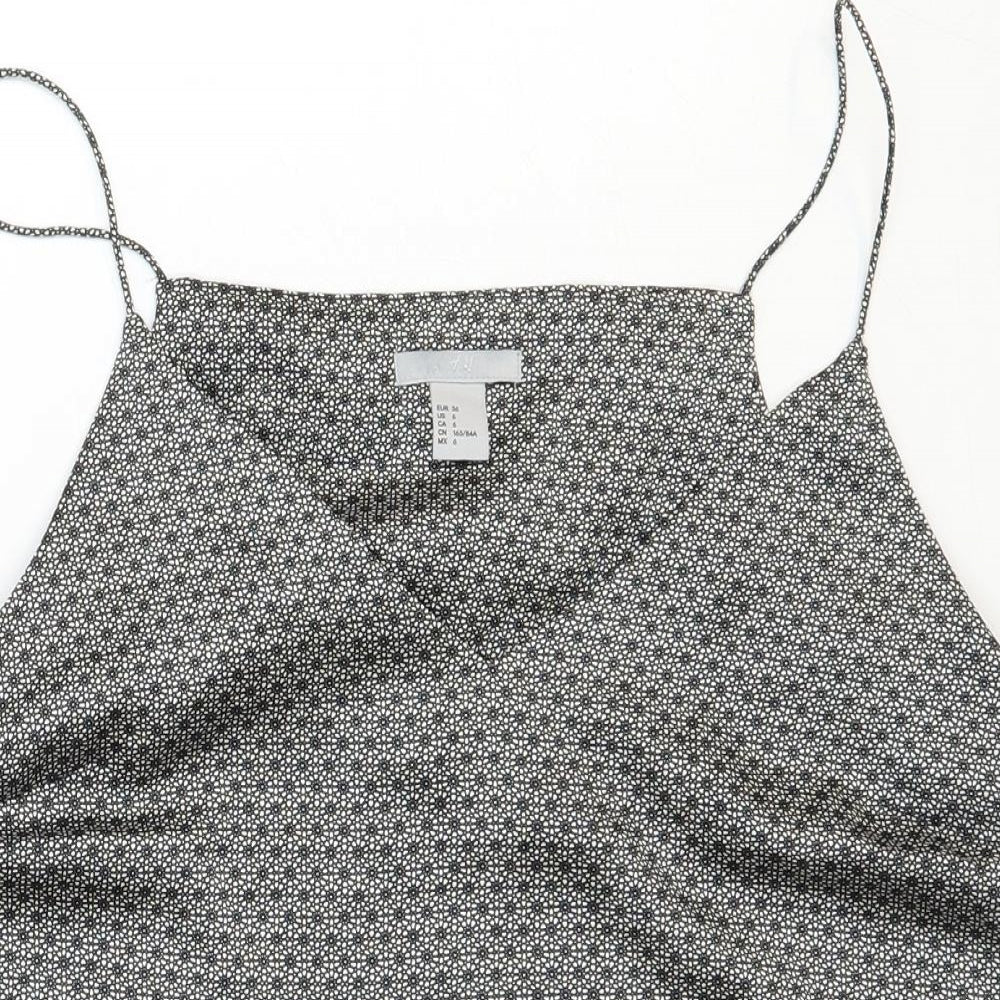 H&M Womens Black Geometric Polyester Camisole Blouse Size 8 V-Neck