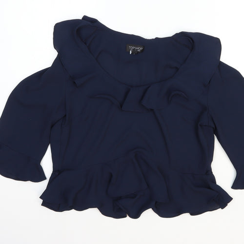 Topshop Womens Blue Polyester Basic Blouse Size 10 V-Neck