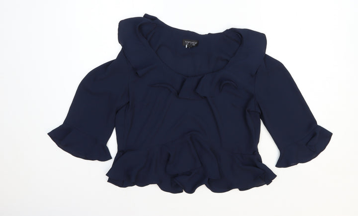 Topshop Womens Blue Polyester Basic Blouse Size 10 V-Neck