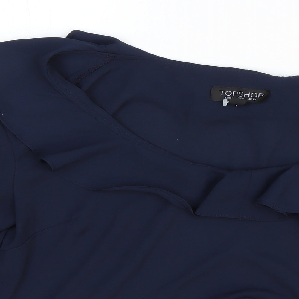 Topshop Womens Blue Polyester Basic Blouse Size 10 V-Neck
