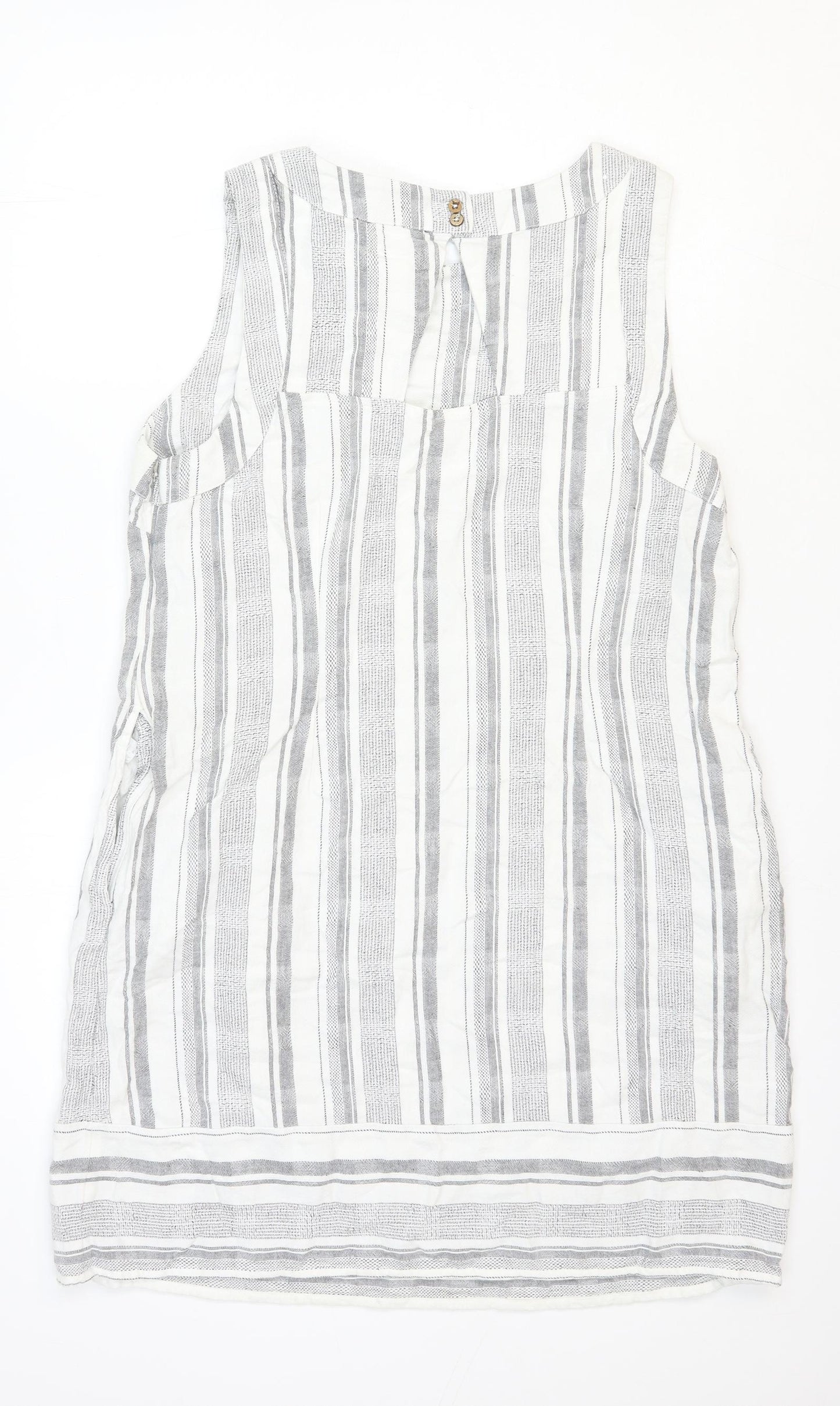 M&Co Womens White Striped Cotton Shift Size 16 Boat Neck Button