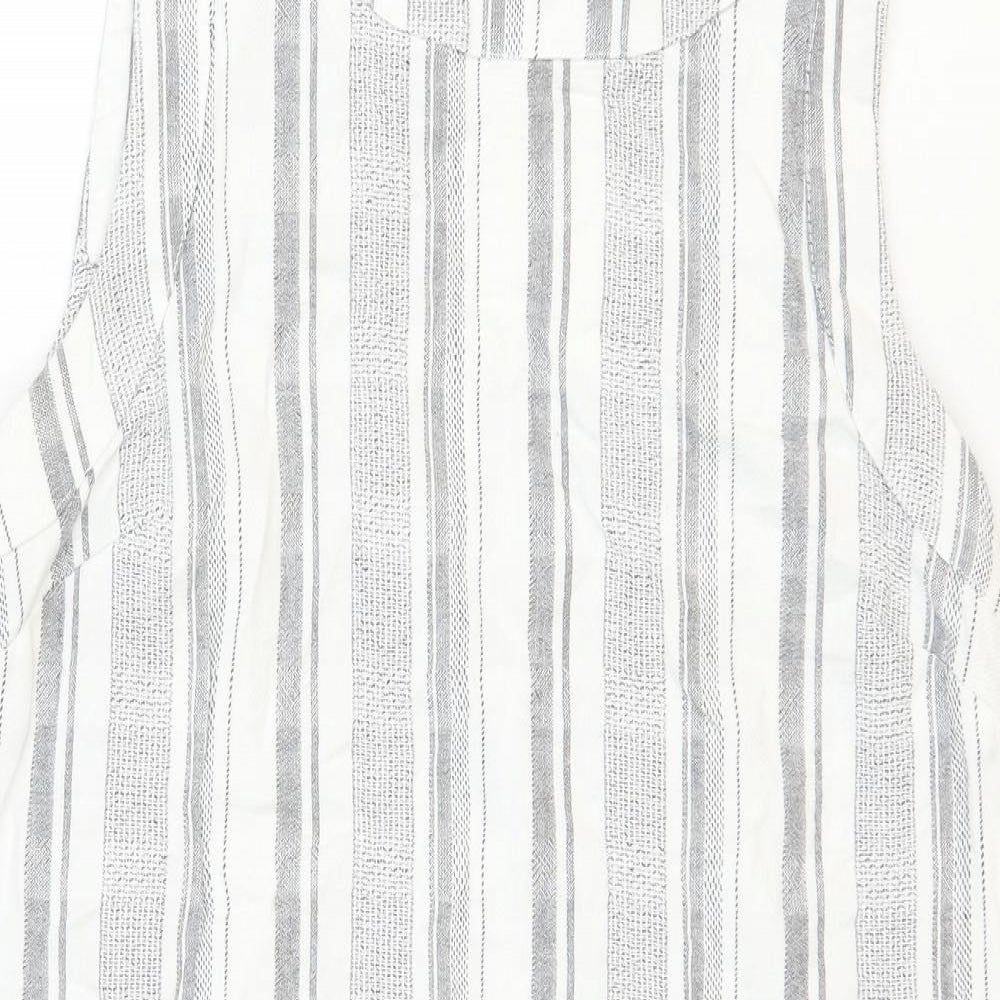 M&Co Womens White Striped Cotton Shift Size 16 Boat Neck Button