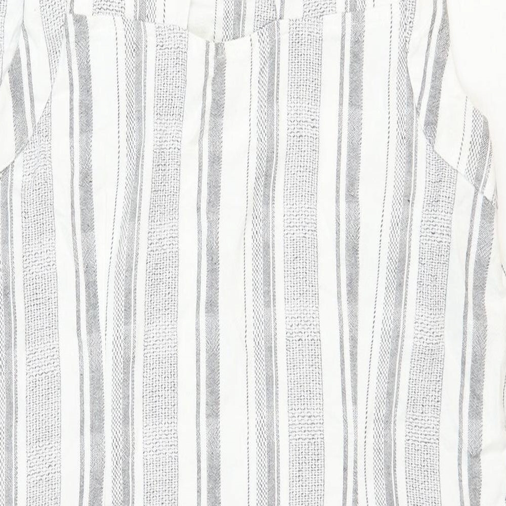M&Co Womens White Striped Cotton Shift Size 16 Boat Neck Button