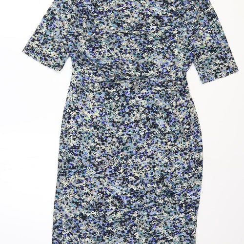 Monsoon Womens Multicoloured Floral Cotton Bodycon Size 12 Cowl Neck Pullover
