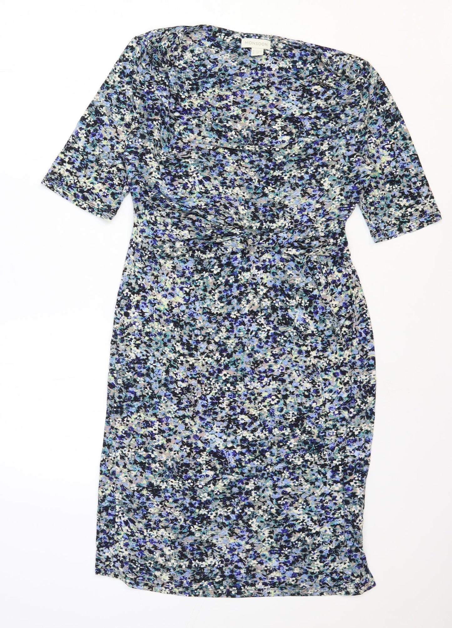 Monsoon Womens Multicoloured Floral Cotton Bodycon Size 12 Cowl Neck Pullover