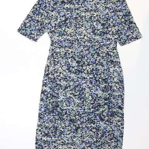 Monsoon Womens Multicoloured Floral Cotton Bodycon Size 12 Cowl Neck Pullover