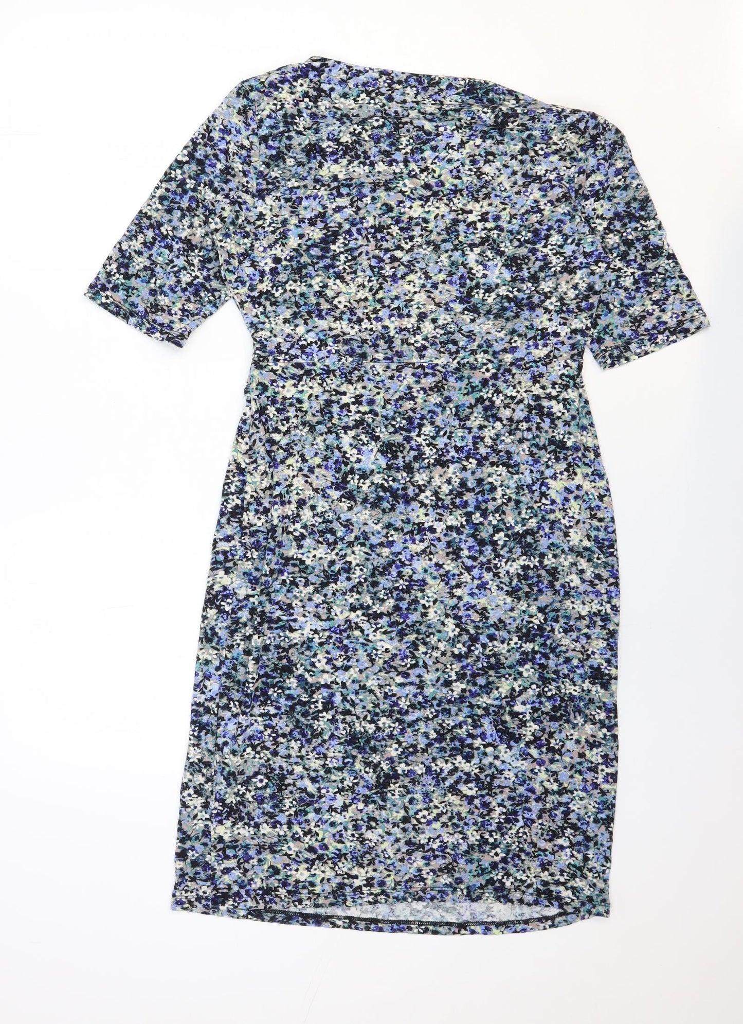 Monsoon Womens Multicoloured Floral Cotton Bodycon Size 12 Cowl Neck Pullover