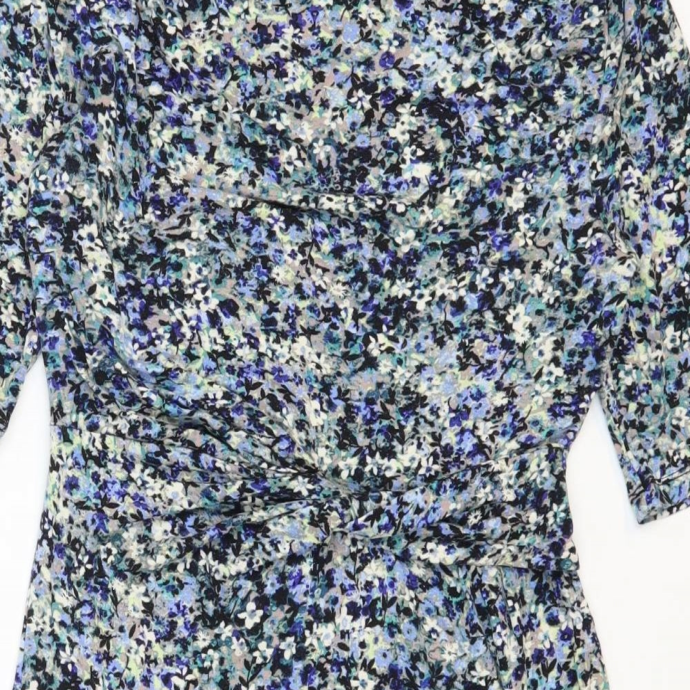 Monsoon Womens Multicoloured Floral Cotton Bodycon Size 12 Cowl Neck Pullover