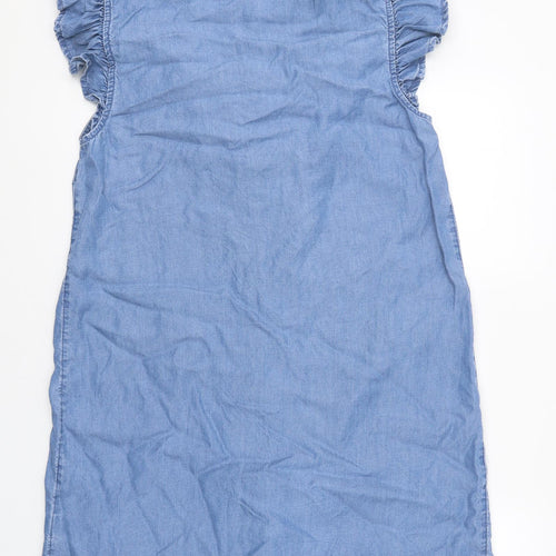 F&F Womens Blue Floral 100% Cotton Shirt Dress Size 10 Collared Button
