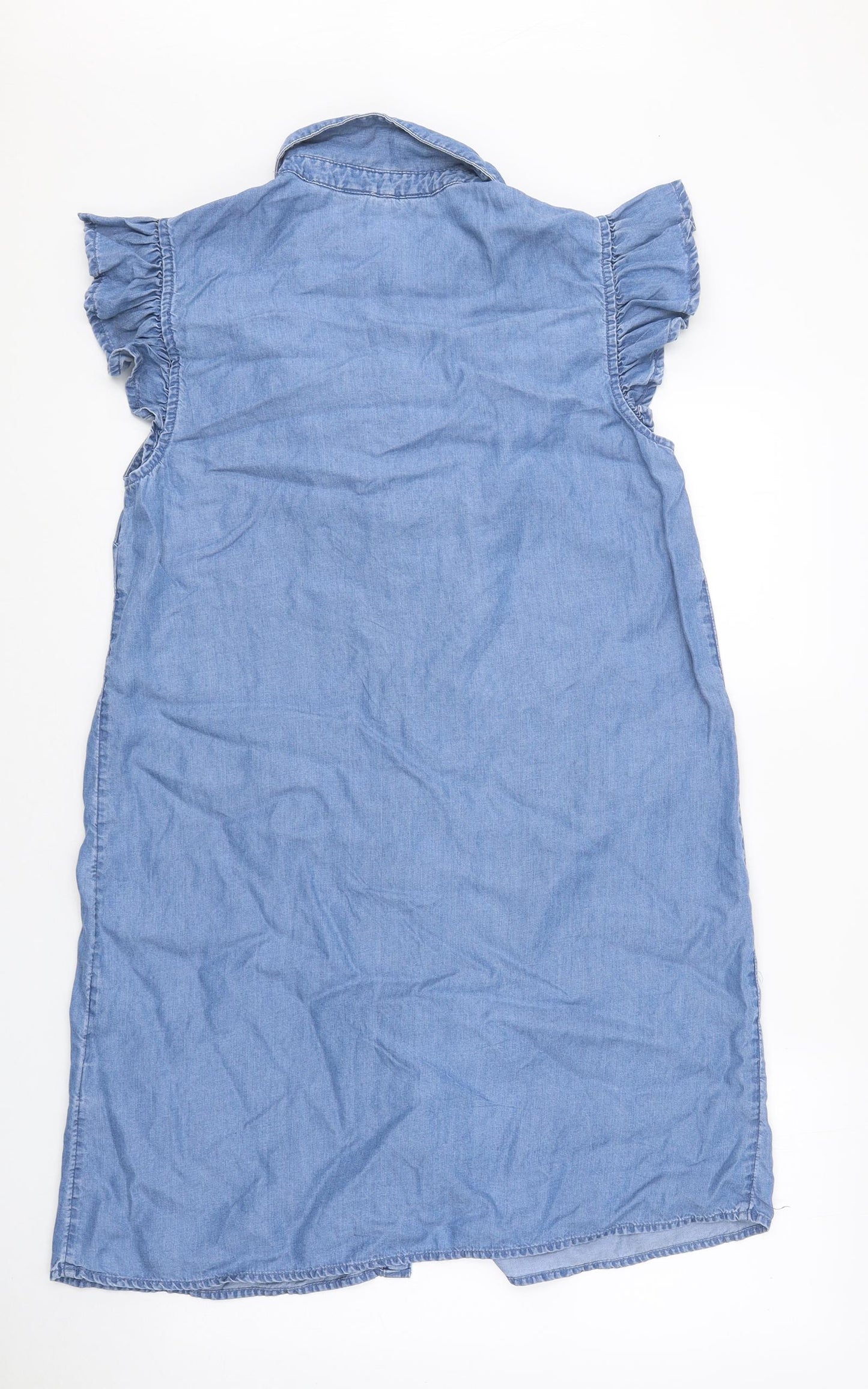F&F Womens Blue Floral 100% Cotton Shirt Dress Size 10 Collared Button