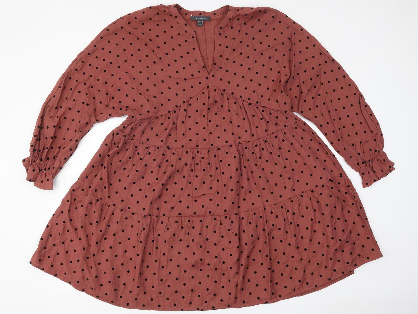 Primark Womens Brown Polka Dot Viscose A-Line Size 18 V-Neck Pullover