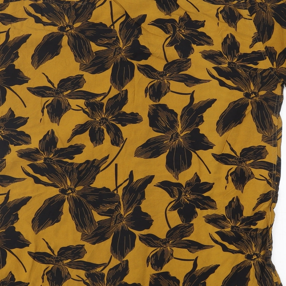 New Look Mens Yellow Floral Viscose T-Shirt Size S Collared