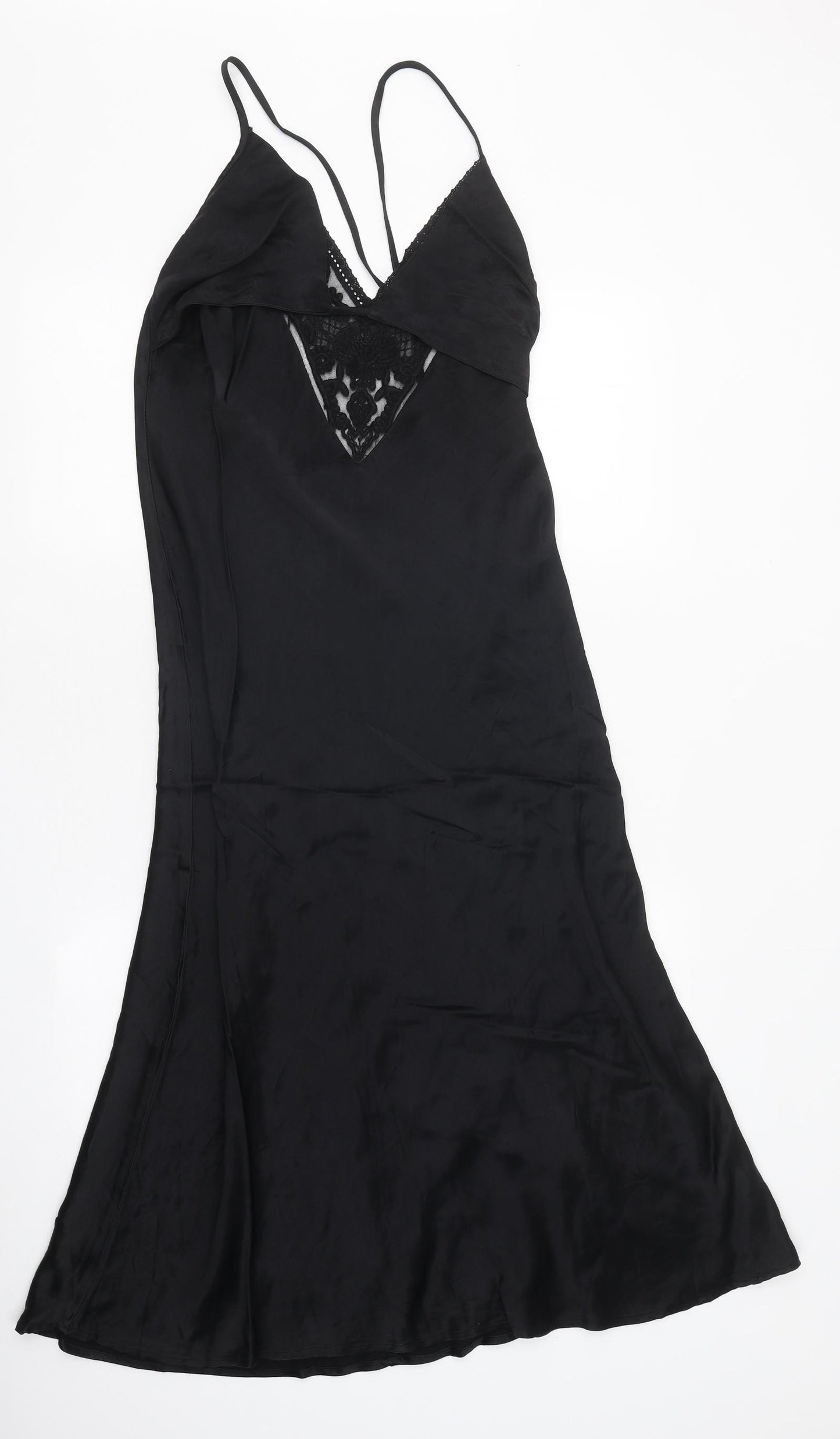 Zara Womens Black Polyester Slip Dress Size L V-Neck Zip