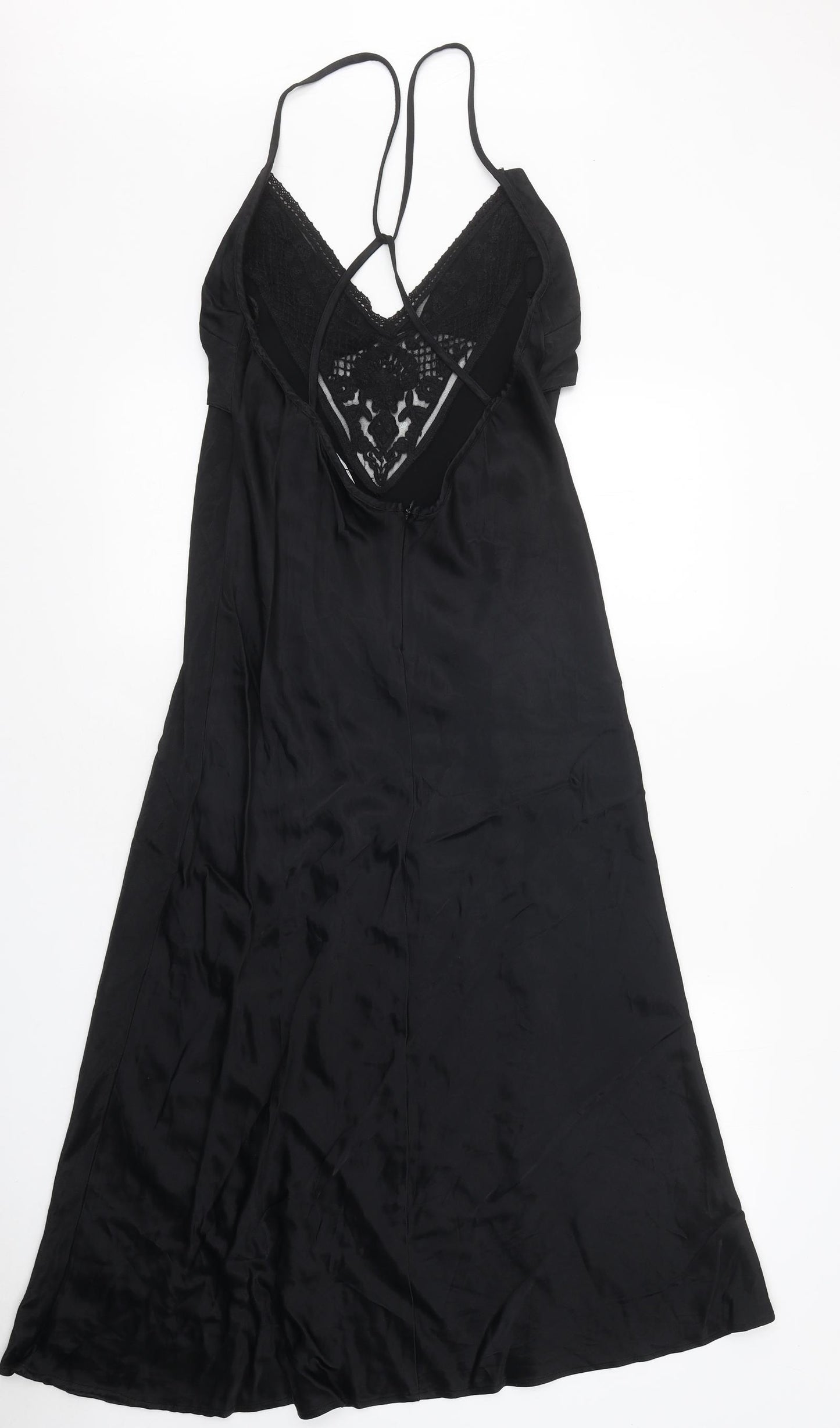 Zara Womens Black Polyester Slip Dress Size L V-Neck Zip