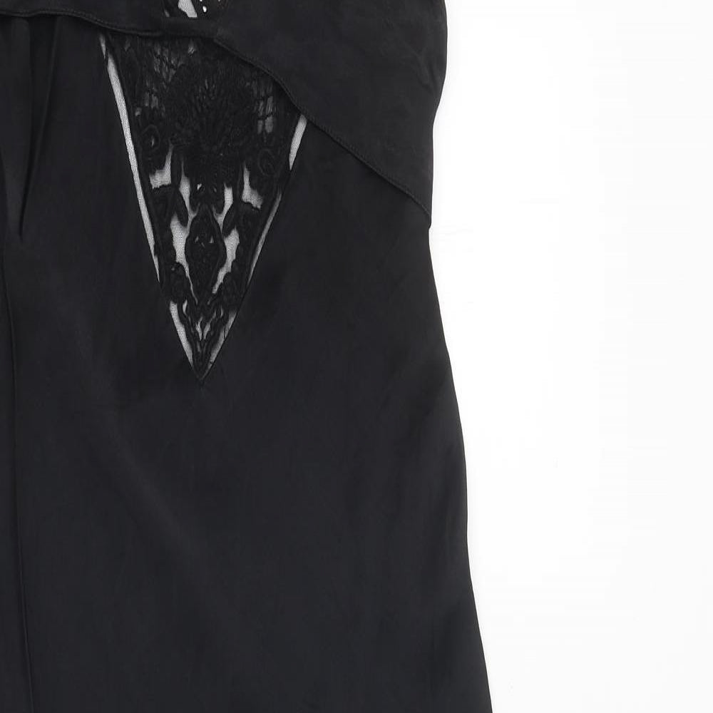 Zara Womens Black Polyester Slip Dress Size L V-Neck Zip