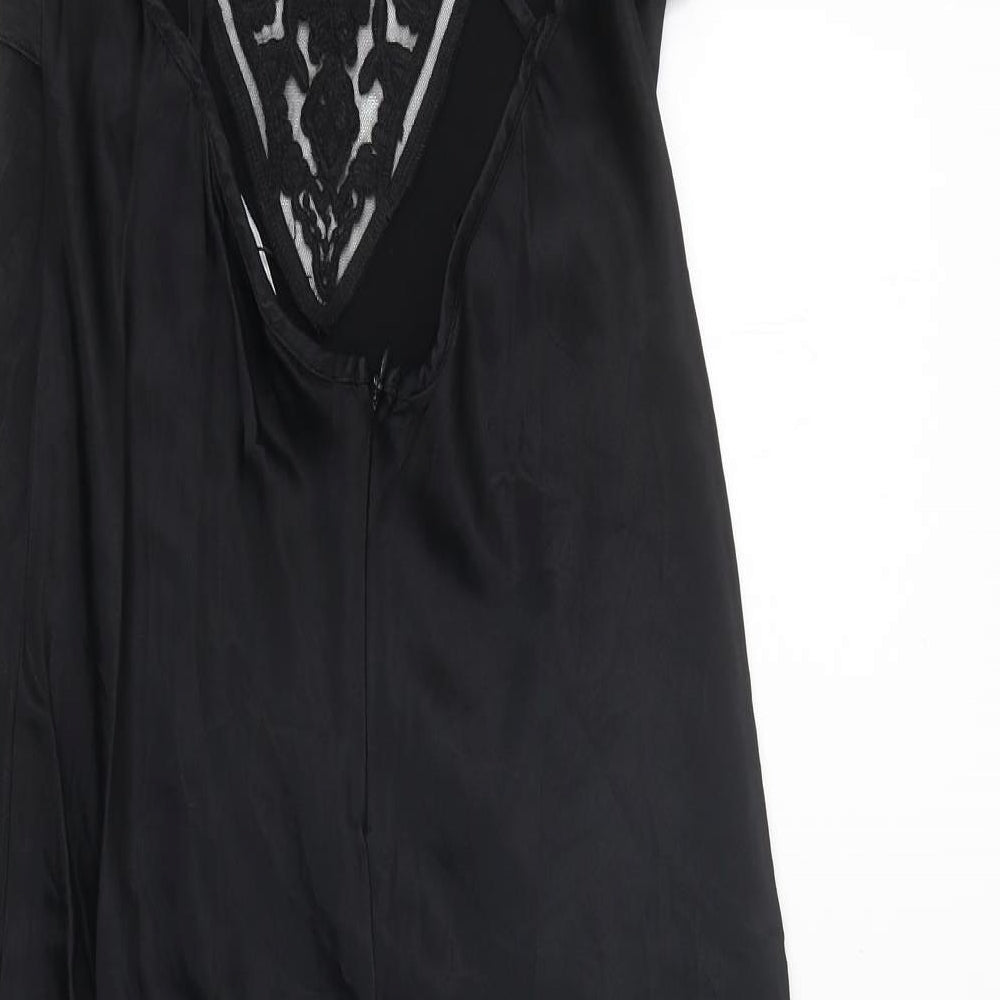 Zara Womens Black Polyester Slip Dress Size L V-Neck Zip