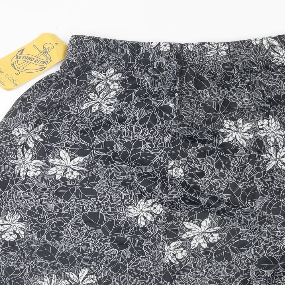 Beyond Retro Womens Black Floral Polyester Skater Skirt Size 10