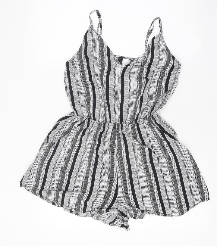 H&M Womens Black Geometric Viscose Romper One-Piece Size 6 L10 in Pullover