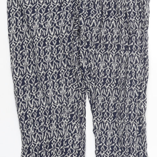 Quiz Womens Black Geometric Viscose Trousers Size 10 L27 in Regular Drawstring