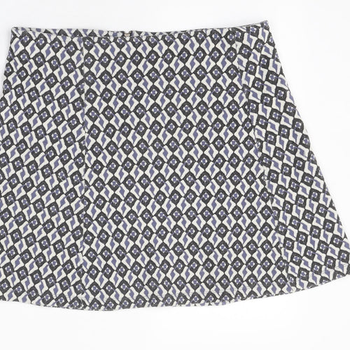 INDISKA Womens White Geometric Cotton A-Line Skirt Size L Zip