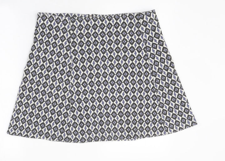 INDISKA Womens White Geometric Cotton A-Line Skirt Size L Zip