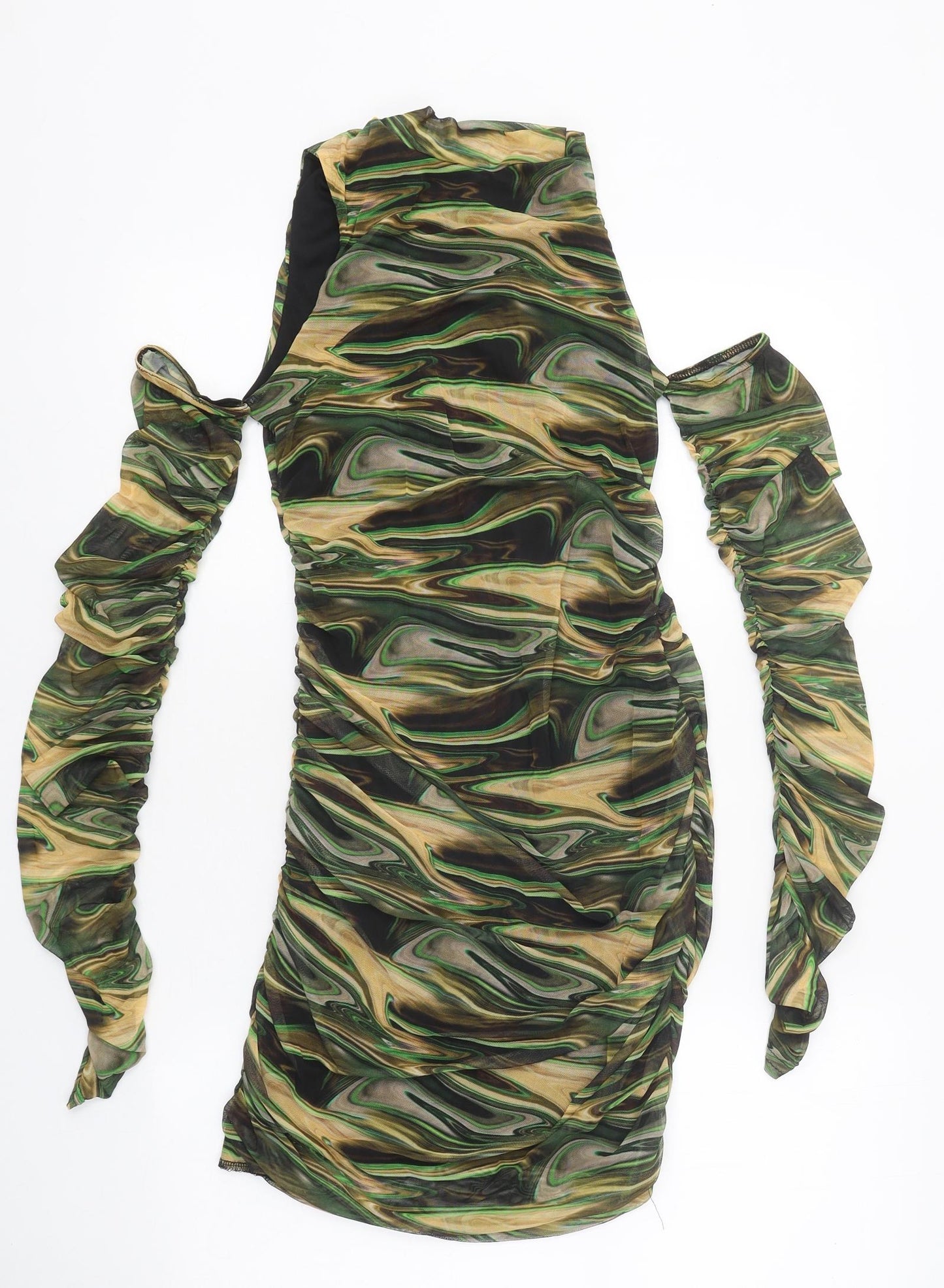 PRETTYLITTLETHING Womens Multicoloured Geometric Polyester Mini Size 10 High Neck Pullover - Cold Shoulder