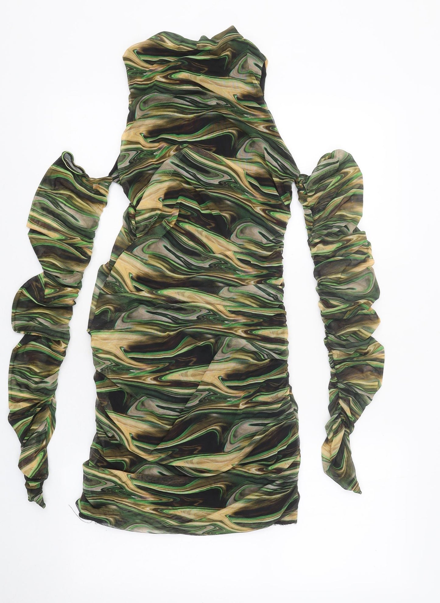 PRETTYLITTLETHING Womens Multicoloured Geometric Polyester Mini Size 10 High Neck Pullover - Cold Shoulder