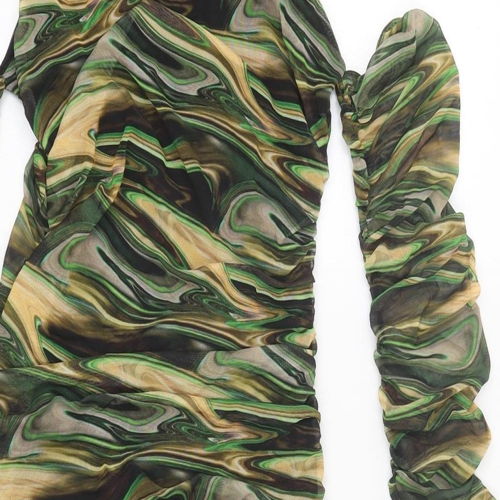 PRETTYLITTLETHING Womens Multicoloured Geometric Polyester Mini Size 10 High Neck Pullover - Cold Shoulder