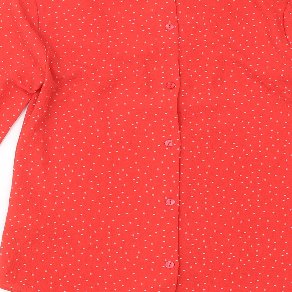 New Look Womens Red Polka Dot Polyester Basic Blouse Size 6 Round Neck