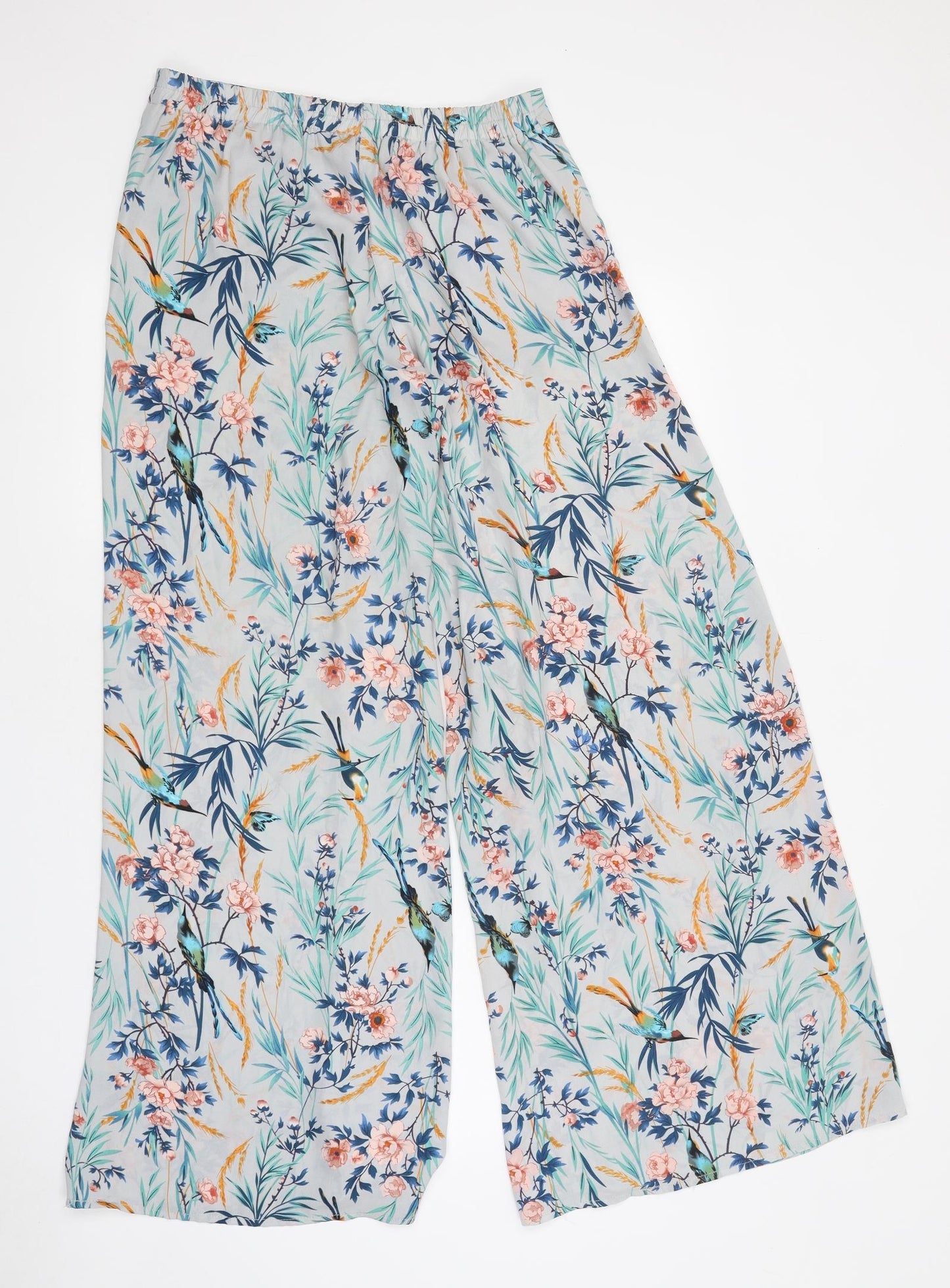 Atmosphere Womens Blue Floral Polyester Trousers Size 10 L32 in Regular