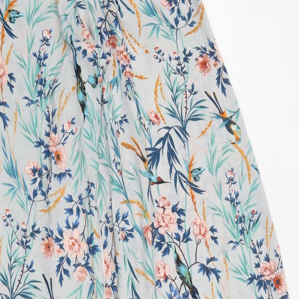 Atmosphere Womens Blue Floral Polyester Trousers Size 10 L32 in Regular