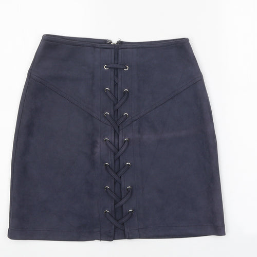 Ally Womens Blue Polyester A-Line Skirt Size 10 Zip - Lace Up Detail