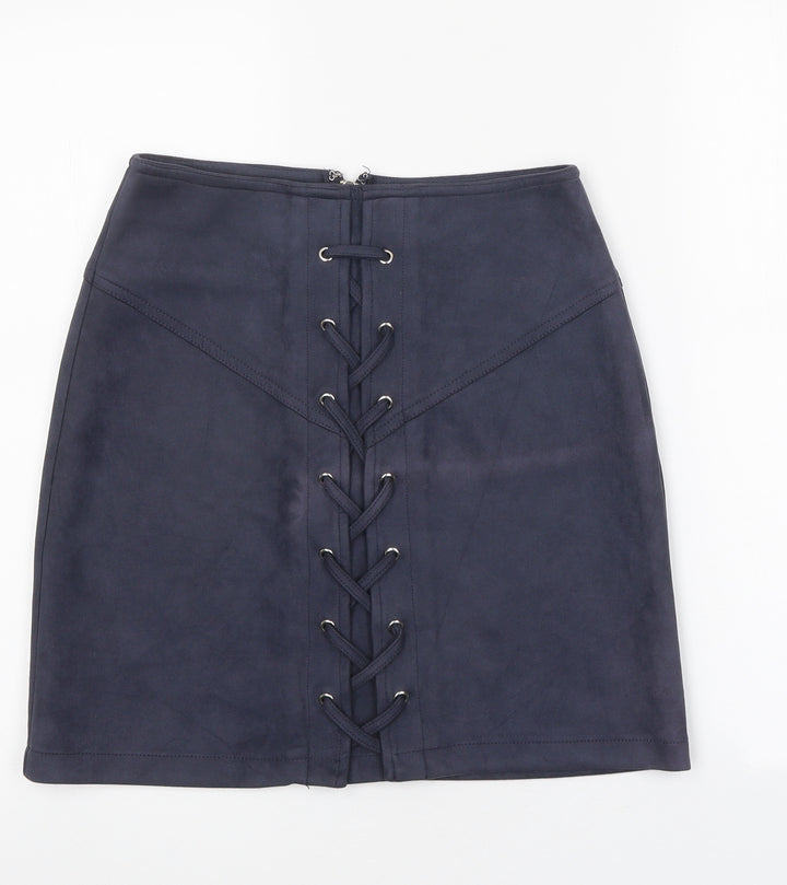 Ally Womens Blue Polyester A-Line Skirt Size 10 Zip - Lace Up Detail