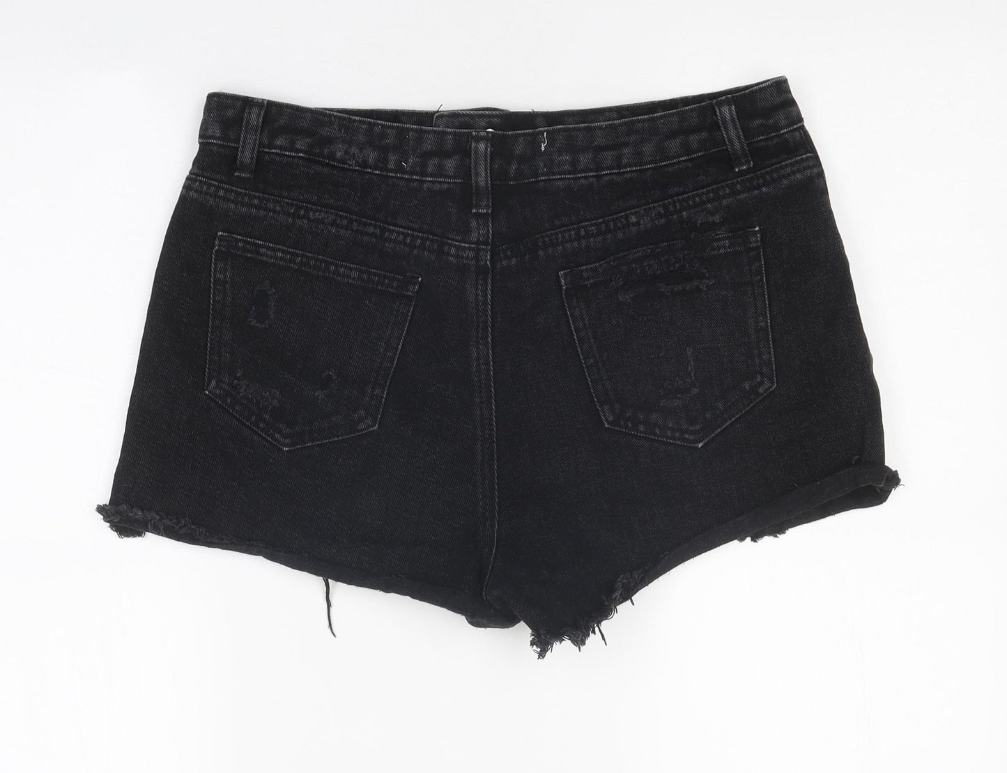 Primark Womens Black 100% Cotton Hot Pants Shorts Size 12 L12 in Regular Zip