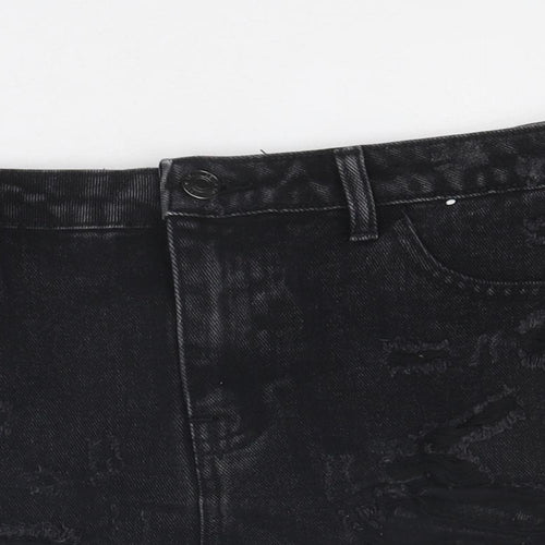 Primark Womens Black 100% Cotton Hot Pants Shorts Size 12 L12 in Regular Zip