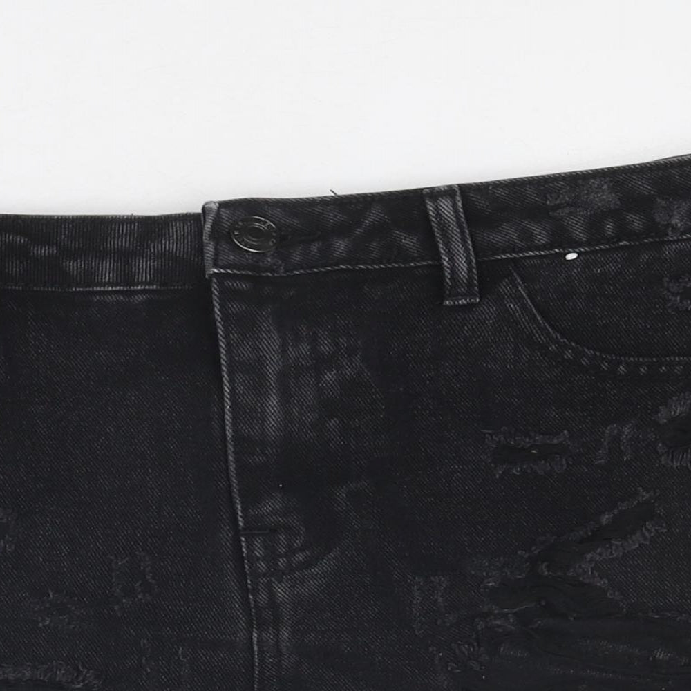 Primark Womens Black 100% Cotton Hot Pants Shorts Size 12 L12 in Regular Zip