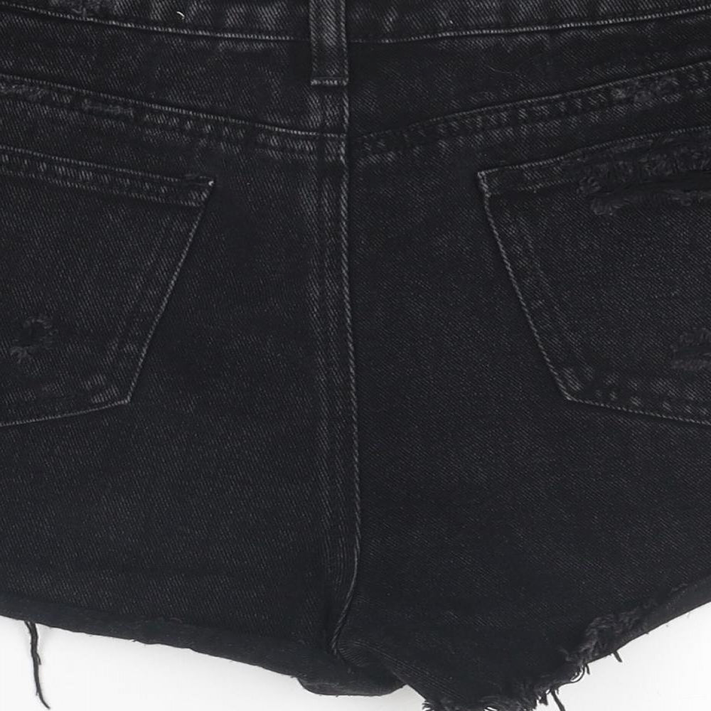 Primark Womens Black 100% Cotton Hot Pants Shorts Size 12 L12 in Regular Zip