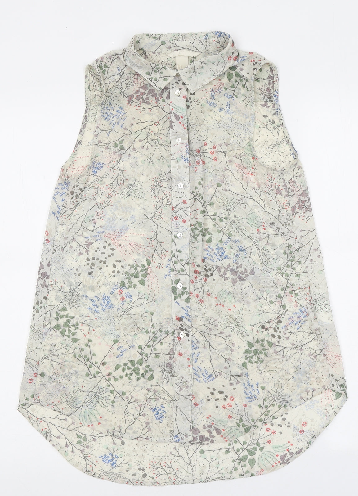 H&M Womens Multicoloured Floral Polyester Jersey Blouse Size 4 Collared