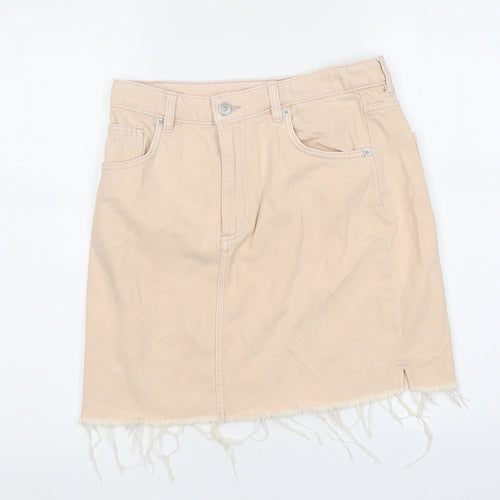 H&M Womens Orange Cotton Mini Skirt Size 10 Zip