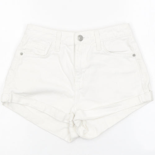 BMG Womens White 100% Cotton Boyfriend Shorts Size 30 in L10 in Regular Zip