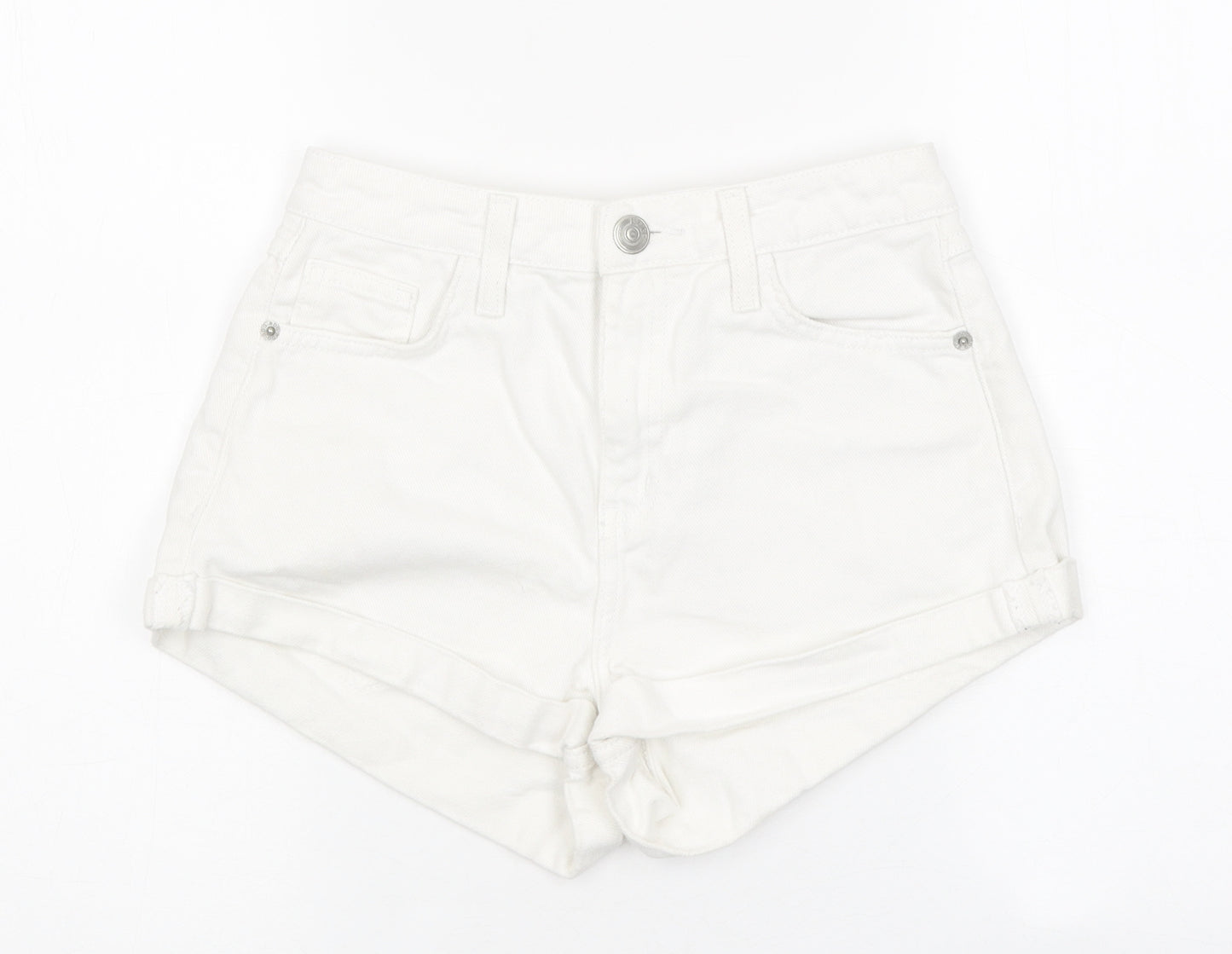 BMG Womens White 100% Cotton Boyfriend Shorts Size 30 in L10 in Regular Zip