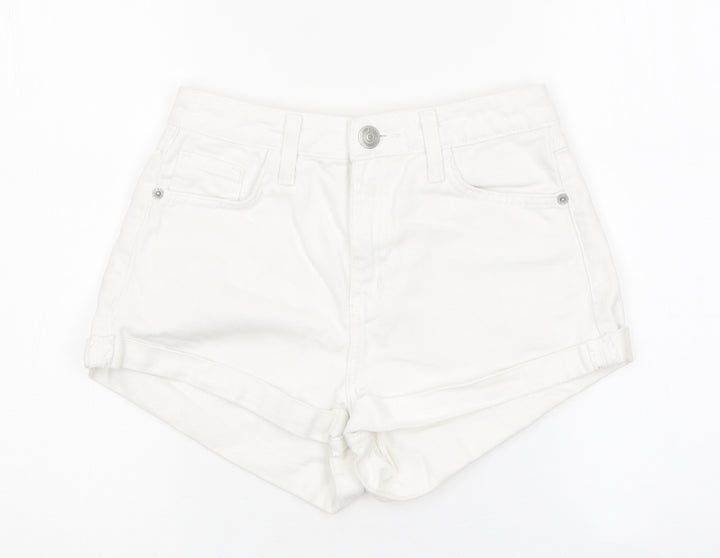 BMG Womens White 100% Cotton Boyfriend Shorts Size 30 in L10 in Regular Zip